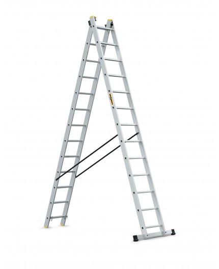 Dvojdielny multifunkčný hliníkový rebrík s nosnosťou 150 kg, 2 x 13 schodov Dvojdielny multifunkčný hliníkový rebrík s nosnosťou 150 kg, 2 x 13 schodov