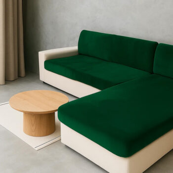 Elastický zamatový poťah na rohovú pohovku 145-185 cm + obliečka na vankúš tmavozelená