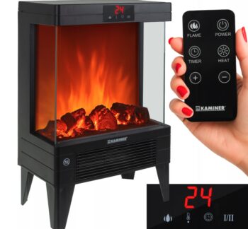 Elektrický krb KAMINER EMBEGO 2000W – voľne stojaci krb s ventilátorom a 3D efektom ohňa