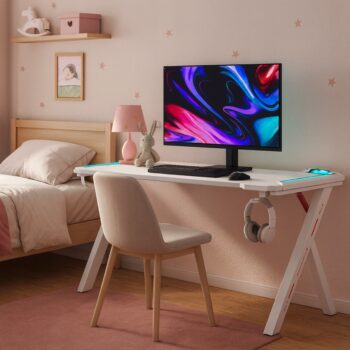 Gamingový stôl s RGB LED podsvietením biely Šírka: 60 cm | Dĺžka: 120 cm