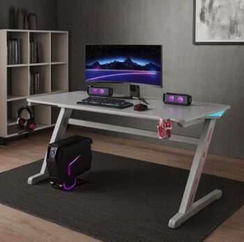 Gamingový stôl s RGB LED podsvietením biely Šírka: 60 cm | Dĺžka: 120 cm