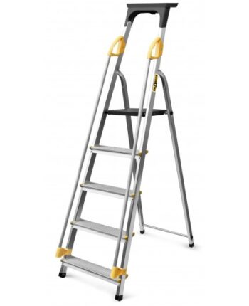 Hliníkový rebrík s 5 schodíkmi, zábradlím a nosnosťou 150 kg