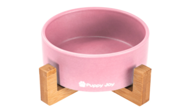 Keramická miska pre psa alebo mačku s bambusovým podstavcom - rôzne farby svetloružová