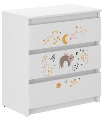 Komoda do detskej izby s nočnou oblohou a mačičkou 76x40x70 cm