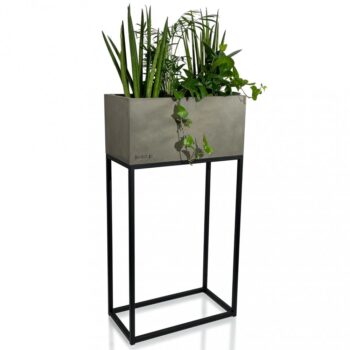 Krásny široký kovový kvetináč v šedej farbe na vysokých nožičkách LOFT FIORINO 42X22X80 cm