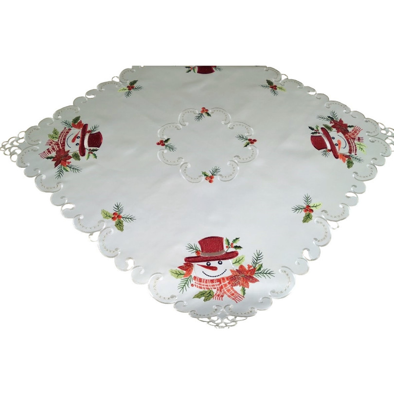 Krémový vianočný obrus s výšivkou snehuliaka Šírka: 85 cm | Dĺžka: 85 cm Krémový vianočný obrus s výšivkou snehuliaka Šírka: 85 cm | Dĺžka: 85 cm