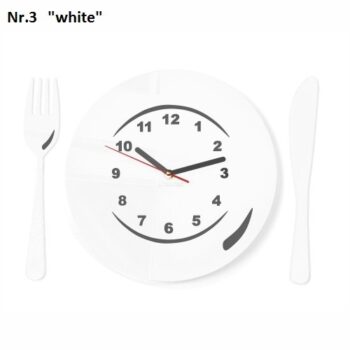 Kuchynské nástenné hodiny tanier s príborom biela