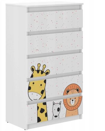Kvalitná detská komoda s rozprávkovými zvieratkami 121x40x70 cm