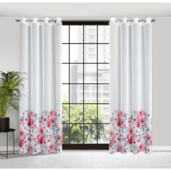 Ľahký záves s ružovou kvetinovou potlačou na kruhy 140 x 250 cm