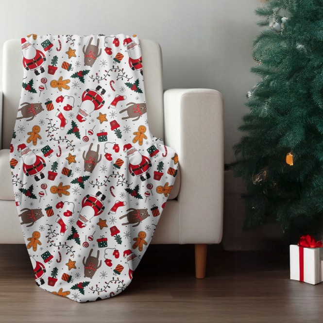 Mäkká deka v bielej farbe s motívom Vianoc - 150 x 200 cm Mäkká deka v bielej farbe s motívom Vianoc - 150 x 200 cm