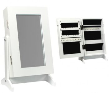 Malá šperkovnica bielej farby so zrkadlom 21 x 15 x 35 cm