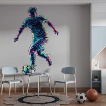 Moderná nástenná nálepka do detskej a tínedžerskej izby – neonový futbalista Šírka: 75 cm | Dĺžka: 115 cm