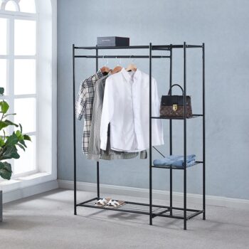 Moderný stojan, vešiak na oblečenie s policami