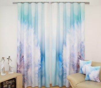Modro biele moderné závesy s motívom odkvitnutej púpavy Šírka: 160 cm | Dĺžka: 250 cm (v sade sú 2 kusy)