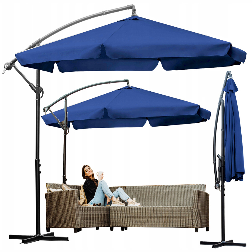 Modrý záhradný slnečník so stojanom Modrý záhradný slnečník so stojanom