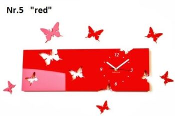 Motýle nástenné hodiny z akrylového skla červená