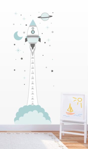 Nálepka na stenu detský meter na meranie výšky - raketa