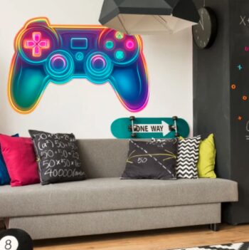 Nálepka na stenu pre deti a tínedžerov – neonový herný ovládač Šírka: 70 cm | Dĺžka: 115 cm