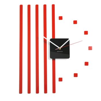 Nalepovacie nástenné hodiny s pruhmi červená