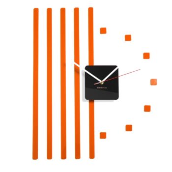 Nalepovacie nástenné hodiny s pruhmi oranžová