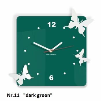 Nástenné dekoračné hodiny motýle tmavozelená