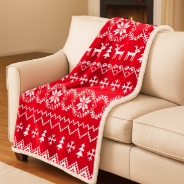 Obojstranná vianočná deka s barančekom v bielo-červenej farbe 130 x 170 cm Obojstranná vianočná deka s barančekom v bielo-červenej farbe 130 x 170 cm