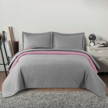 Obojstranný prehoz na posteľ sivo ružový 220 x 240 cm - INEZ