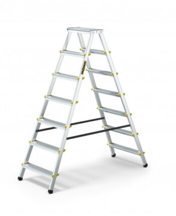 Obojstranný schodíkový rebrík z hliníka, so 7 schodíkmi a nosnosťou 150 kg