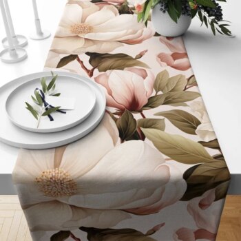 Obrus, štóla s motívom kvetov pivónie v jemných tónoch Šírka: 40 cm | Dĺžka: 160 cm