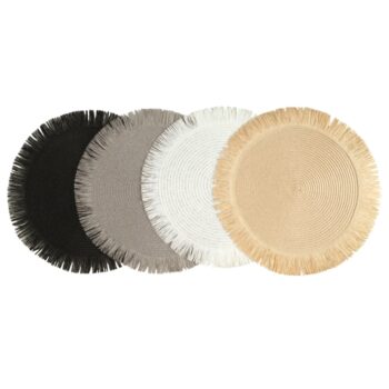 Okrúhla podložka v boho štýle so strapcami - prestieranie 38 cm sivá