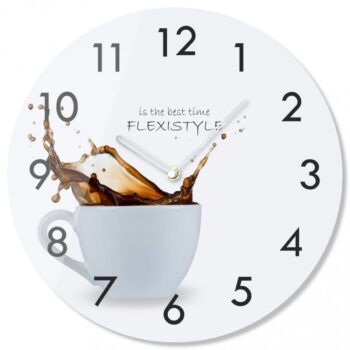Okrúhle kuchynské hodiny s kávou