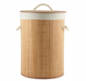 Okrúhly bambusový kôš na bielizeň – 60 l prírodná