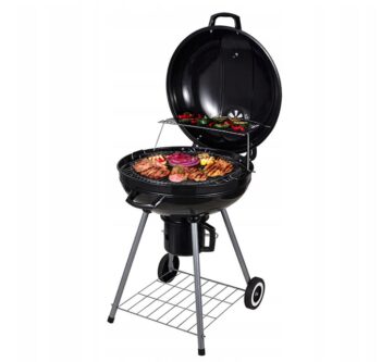 Okrúhly prenosný gril s poklopom a popolníkom