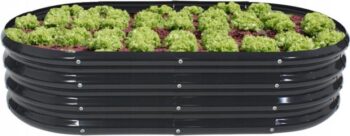 Oválny plechový vyvýšený záhon v antracitovej farbe 120 x 60 x 30 cm