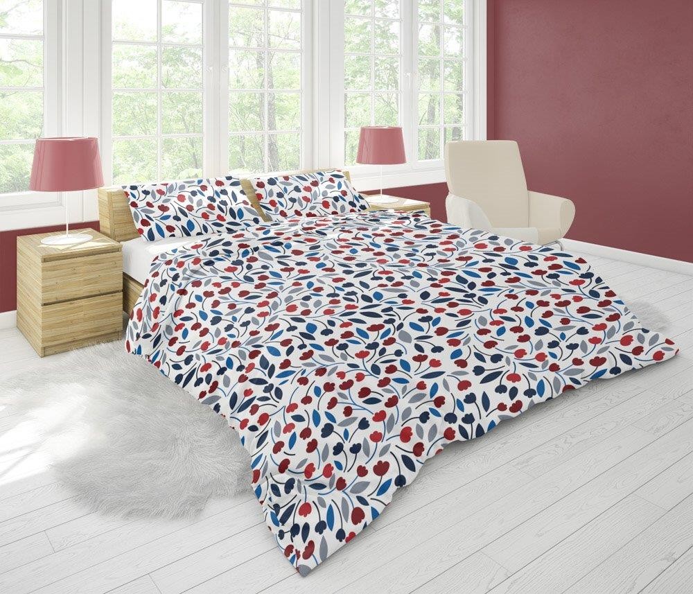 Posteľná bielizeň z mikrovlákna s potlačou červených a modrých kvetov 2 časti: 1ks 140x200 + 1ks 70x80 Posteľná bielizeň z mikrovlákna s potlačou červených a modrých kvetov 2 časti: 1ks 140x200 + 1ks 70x80