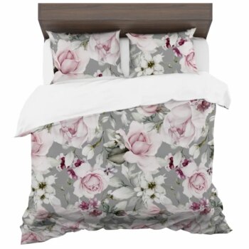 Posteľné obliečky zo syntetickej bavlny s kvetinovým vzorom ruží - sivé 2 časti: 1ks 140x200 + 1ks 70x80 2 časti: 1ks 140 cmx200 + 1ks 70 cmx80