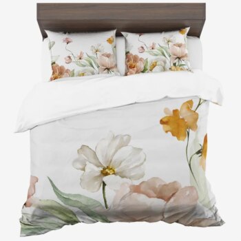Posteľné obliečky zo syntetickej bavlny s motívom jarných kvetov - biele 2 časti: 1ks 140x200 + 1ks 70x80 2 časti: 1ks 140 cmx200 + 1ks 70 cmx80