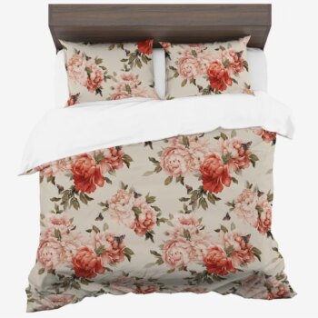 Posteľné obliečky zo syntetickej bavlny s pivóniami - krémové 2 časti: 1ks 140x200 + 1ks 70x80 2 časti: 1ks 140x200 + 1ks 70x80