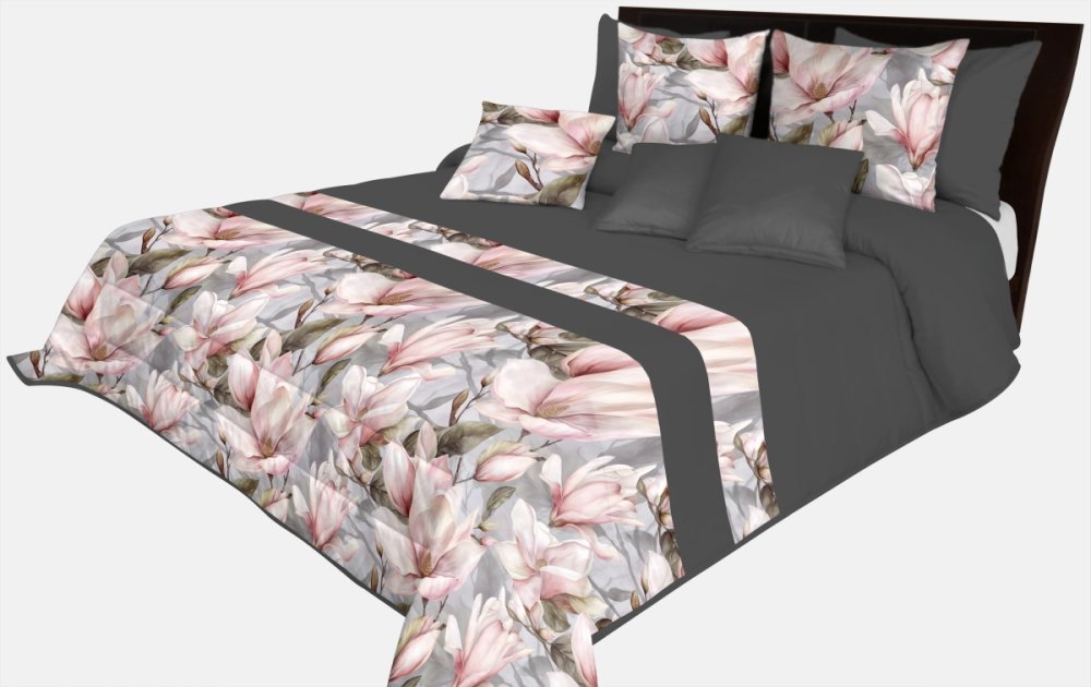 Prehoz na posteľ v antracitovej farbe s jemným vzorom pivónii Šírka: 220 cm | Dĺžka: 240 cm Prehoz na posteľ v antracitovej farbe s jemným vzorom pivónii Šírka: 220 cm | Dĺžka: 240 cm