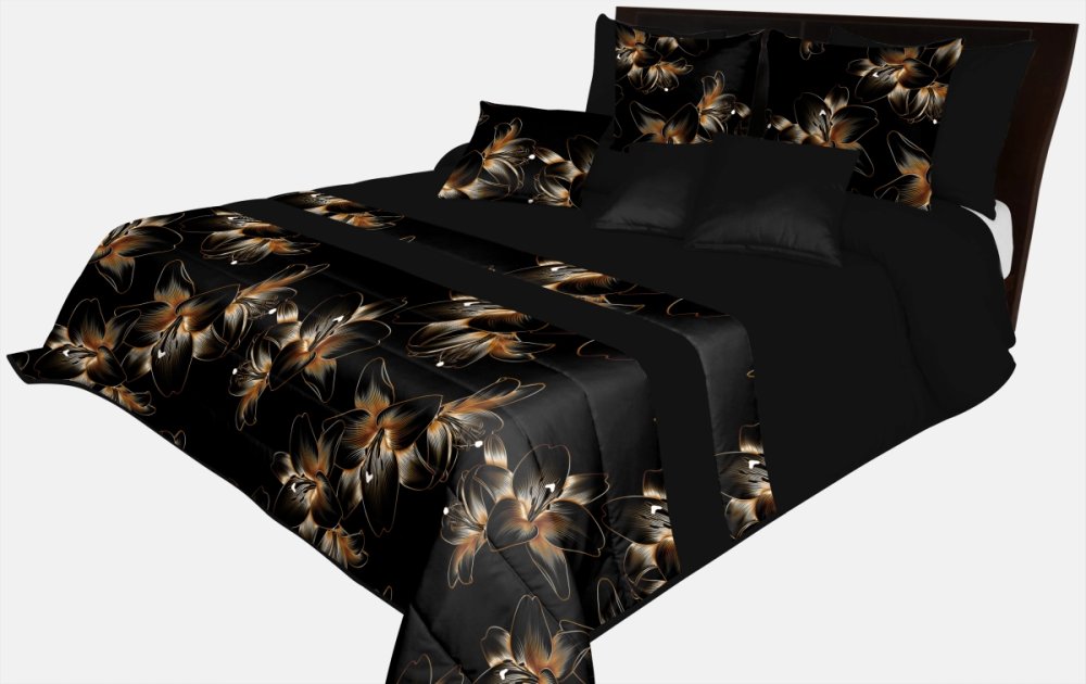 Prehoz na posteľ v čiernej farbe s jemným vzorom kvetov Šírka: 260 cm | Dĺžka: 240 cm Prehoz na posteľ v čiernej farbe s jemným vzorom kvetov Šírka: 260 cm | Dĺžka: 240 cm