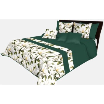 Prehoz na posteľ v smaragdovo zelenej farbe s kvetmi magnólie Šírka: 220 cm | Dĺžka: 240 cm