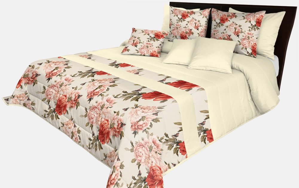 Prešívaný prehoz na posteľ v krémovej farbe s dokonalou potlačou červených ruži Šírka: 200 cm | Dĺžka: 220 cm Šírka: 200 cm | Dĺžka: 220 cm Prešívaný prehoz na posteľ v krémovej farbe s dokonalou potlačou červených ruži Šírka: 200 cm | Dĺžka: 220 cm Šírka: 200 cm | Dĺžka: 220 cm