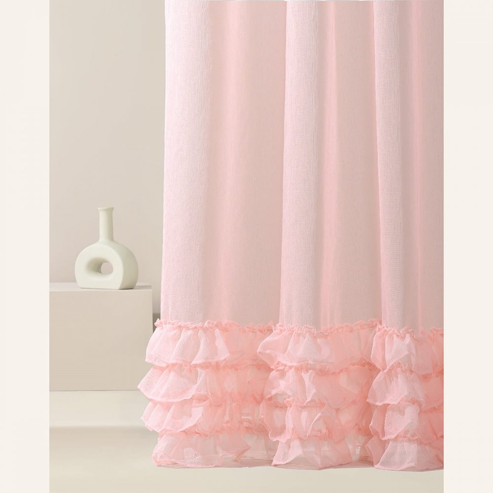 Ružová záclona Flavia s volánmi na strieborné priechodky 350 x 250 cm Ružová záclona Flavia s volánmi na strieborné priechodky 350 x 250 cm