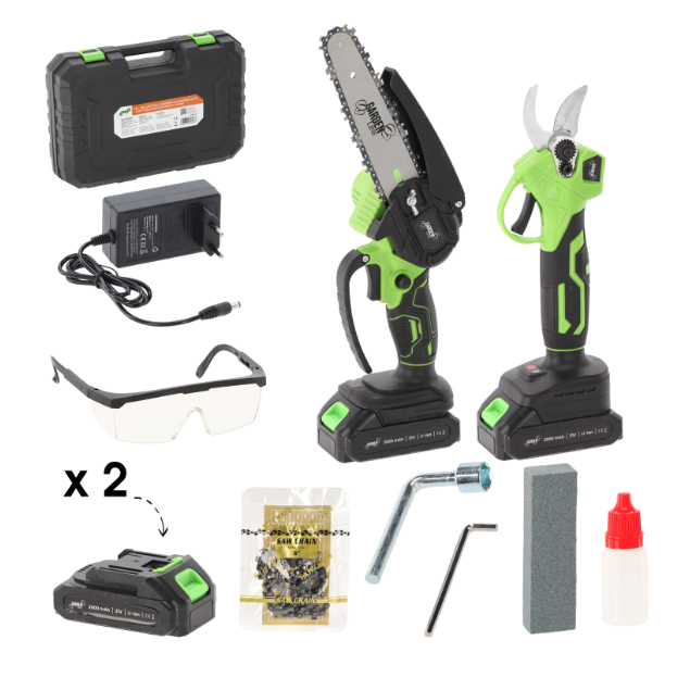 Sada akumulátorových záhradných nástrojov – píla a nožnice na konáre Sada akumulátorových záhradných nástrojov – píla a nožnice na konáre