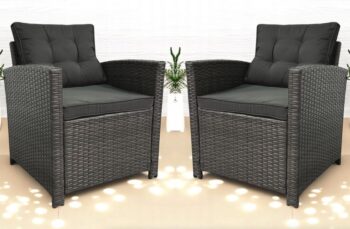 Set dvoch záhradných kresiel z technoratanu SFS020-SC - sivé + sivé vankúše