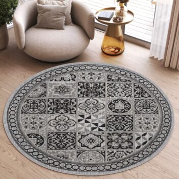 Sivý okrúhly koberec MELISSA so vzorom porto dlaždíc Šírka: 100 cm | Dĺžka: 100 cm