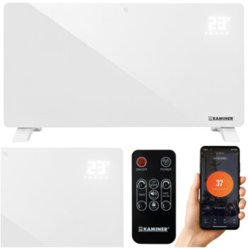 Sklenený elektrický ohrievač Kaminer ZELVA 2500W s WiFi ovládaním - biely