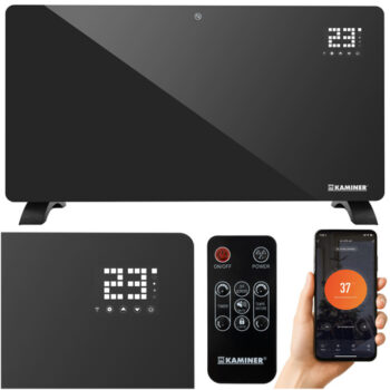 Sklenený elektrický ohrievač Kaminer ZELVA 2500W s WiFi ovládaním - čierny