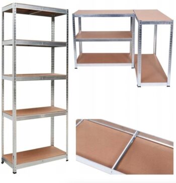 Stabilný kovový úložný regál s 5 policami 180x90x30