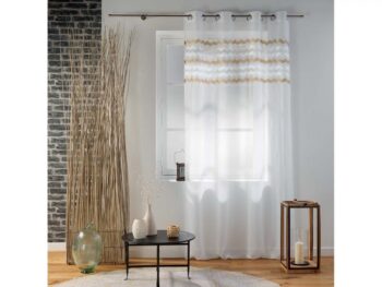 Štýlová biela vzorovaná záclona na kruhy 140 x 280 cm